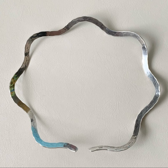 Sterling Silver Sculpted Wave Choker Necklace - Picture 7 of 8